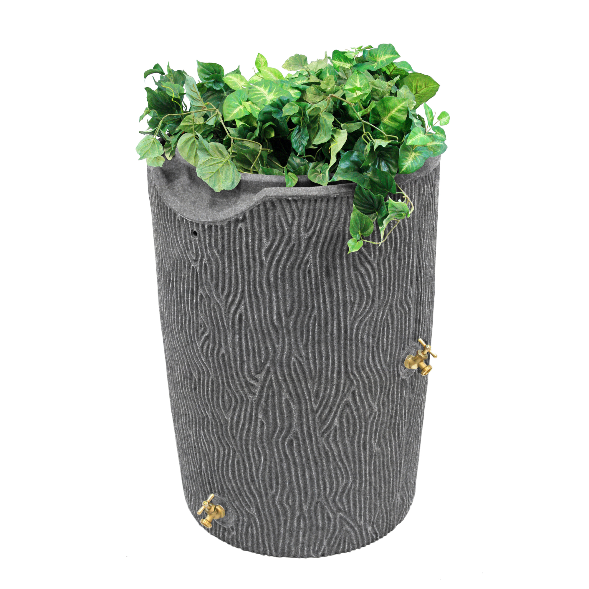 Good Ideas Impressions Bark Rain Saver Barrel — 50 Gallon, Dark Granite, Dual Metal Spigots, Model# IMP-C50-DAR